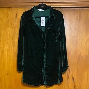 NWT 12th Tribe Deep Green Velvet Button Shirt Poet Sleeve Cuffs Party Maximalism